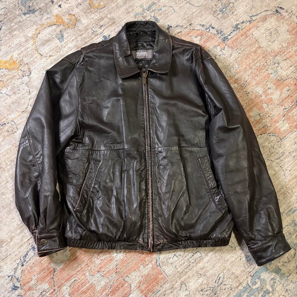 Wilsons Leather Vintage Brown Bomber Jacket Mens Size M Quilted Lining RN 69426